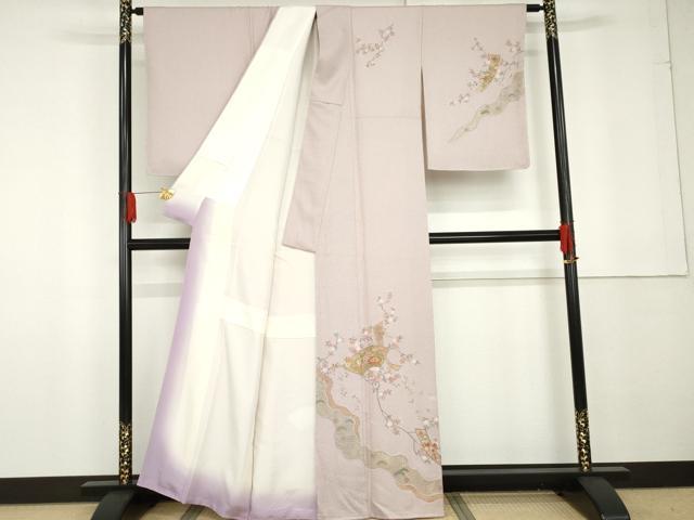 平和屋着物●訪問着 作家物 雪祥 中国三大刺繍 スワトウ刺繍 汕頭刺繍 地紙短冊枝花文 金糸 正絹 逸品 未使用 AABG3515cs