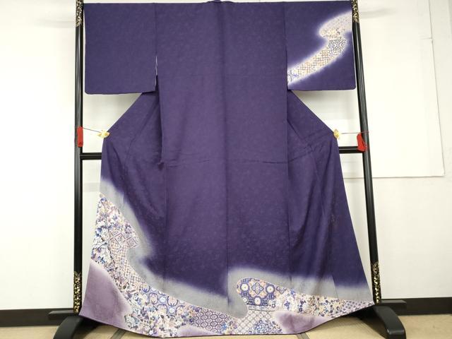 平和屋着物●伝統工芸士 京友禅染色作家 田家鬼彩 訪問着 吉祥草花文 暈し染め 正絹 逸品 AABG3517cs