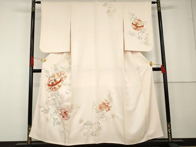 平和屋着物●十日町老舗ブランド 吉澤友禅 吾妻徳穂 訪問着 刺繍 花鈴文 金彩 正絹 逸品 AABG3532cs