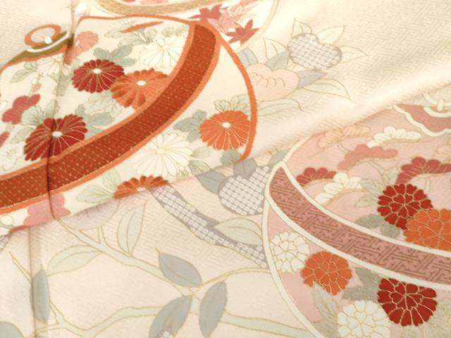 平和屋着物●十日町老舗ブランド 吉澤友禅 吾妻徳穂 訪問着 刺繍 花鈴文 金彩 正絹 逸品 AABG3532cs