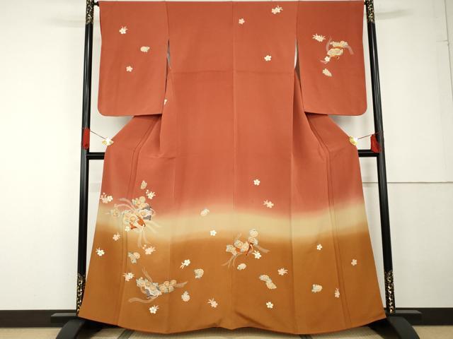 平和屋着物●訪問着 友禅 扇面花文 暈し染め 金彩 鬼しぼ縮緬 正絹 逸品 AABG3536cs
