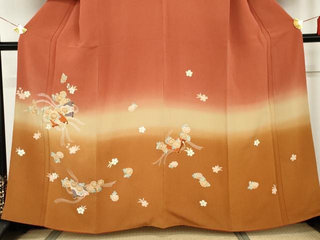 平和屋着物●訪問着 友禅 扇面花文 暈し染め 金彩 鬼しぼ縮緬 正絹 逸品 AABG3536cs