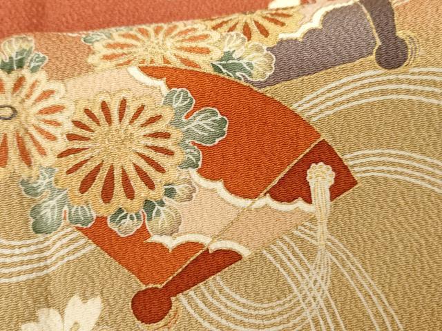 平和屋着物●訪問着 友禅 扇面花文 暈し染め 金彩 鬼しぼ縮緬 正絹 逸品 AABG3536cs