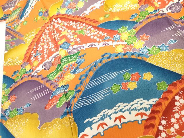 平和屋着物●豪華振袖 紅型 雲取り重ね山飛鳥文 正絹 逸品 AABG3538cs
