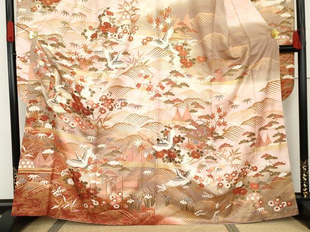 平和屋着物●豪華振袖 駒刺繍 立波飛鶴花文 暈し染め 金彩 正絹 逸品 AABG3541cs