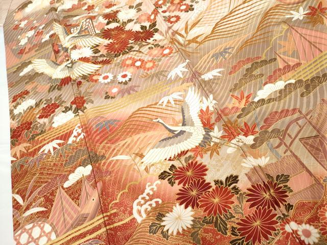 平和屋着物●豪華振袖 駒刺繍 立波飛鶴花文 暈し染め 金彩 正絹 逸品 AABG3541cs