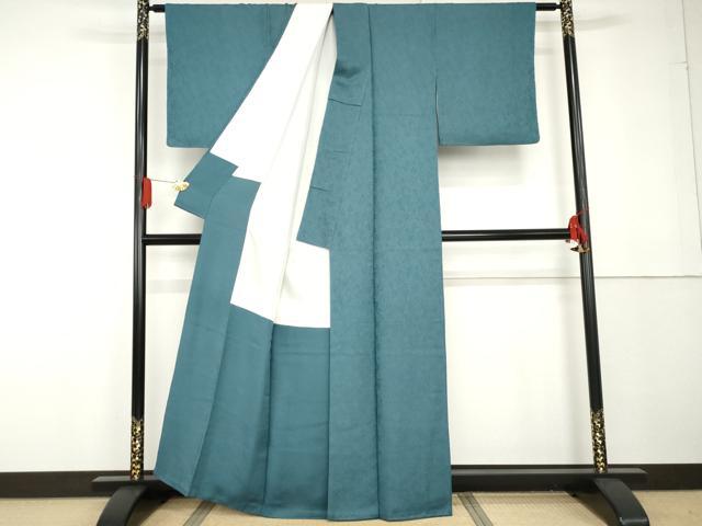 平和屋着物●上質な色無地 枝葉地紋 納戸色 正絹 逸品 AABG3545cs