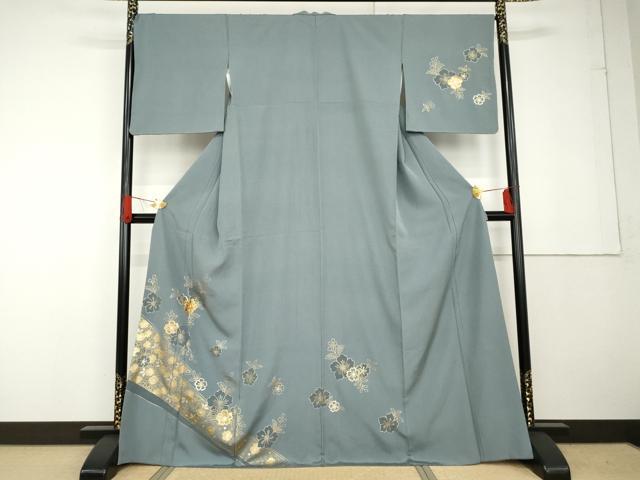 平和屋着物●訪問着 駒刺繍 草花文 金銀彩 正絹 逸品 AABG3547cs