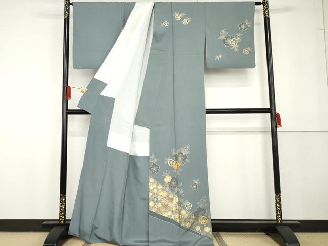 平和屋着物●訪問着 駒刺繍 草花文 金銀彩 正絹 逸品 AABG3547cs