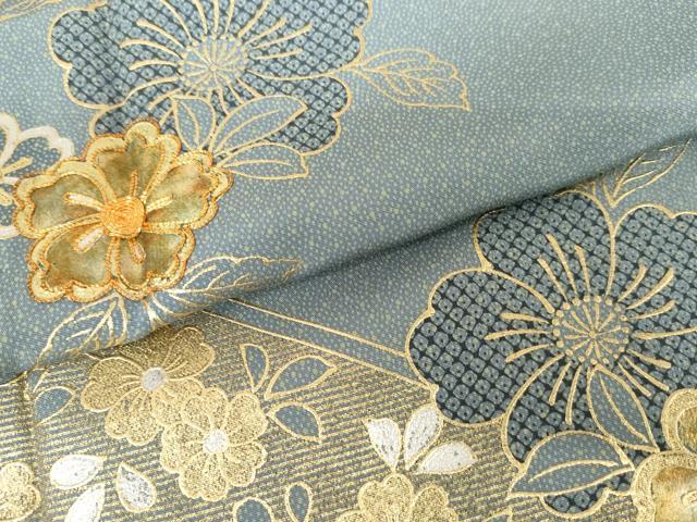 平和屋着物●訪問着 駒刺繍 草花文 金銀彩 正絹 逸品 AABG3547cs
