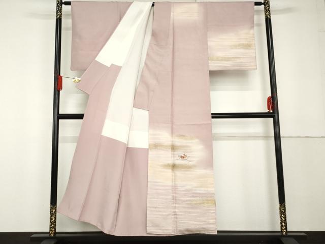 平和屋着物●訪問着 紬地 刺繍 吹き寄せ花文 金糸 金彩 正絹 逸品 AABG3548cs