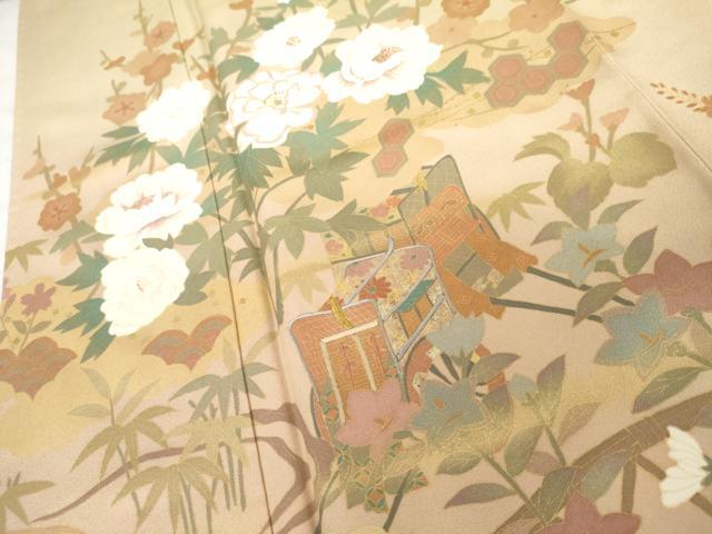 平和屋着物●訪問着 刺繍 流水御所車花文 暈し染め 金糸 金彩 正絹 逸品 AABG3549cs