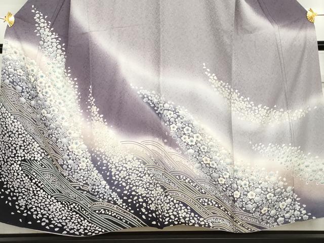 平和屋着物●訪問着 朧染め 重ね絞り 立波花文 暈し染め 正絹 逸品 AABG3557cs