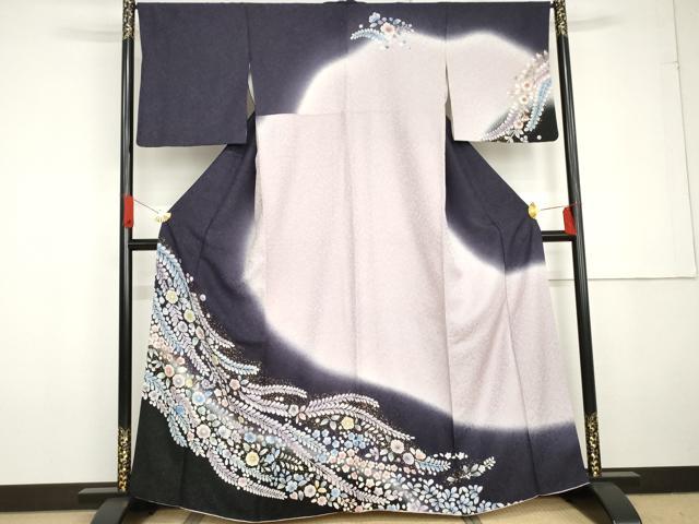 平和屋着物●訪問着 辻が花 暈し染め 金彩 銀通し地 正絹 逸品 AABG3561cs