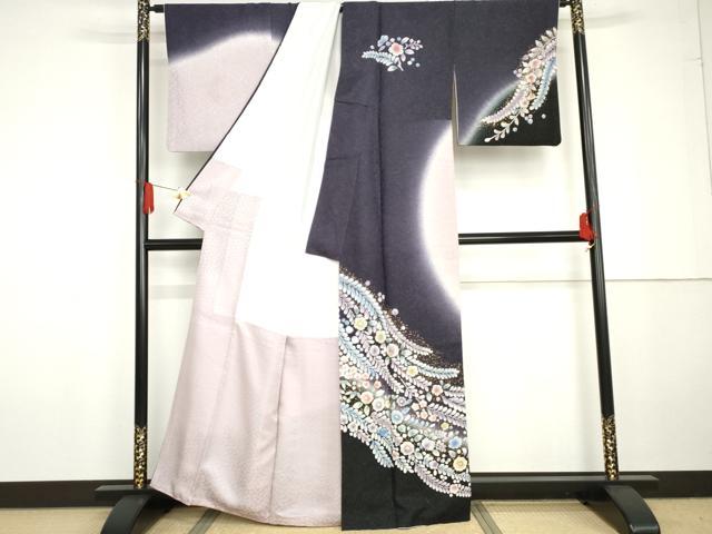 平和屋着物●訪問着 辻が花 暈し染め 金彩 銀通し地 正絹 逸品 AABG3561cs