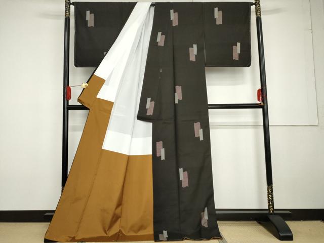 平和屋着物●本場大島紬 地空き カタス9マルキ 色紙重ね文 黒地 ロング丈 正絹 逸品 未使用 AABG3574cs