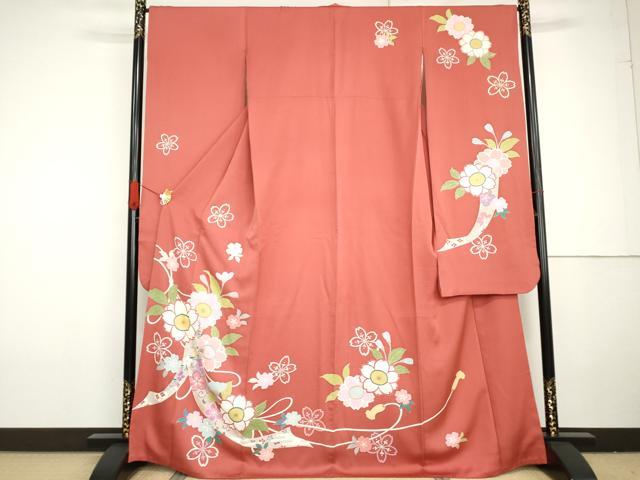 平和屋着物●豪華振袖 友禅 蔓帯舞桜文 金彩 正絹 逸品 AABG3577cs