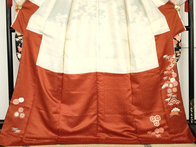 平和屋着物●豪華振袖 駒刺繍 双鶴松竹梅文 暈し染め 金彩 正絹 逸品 AABG3578cs