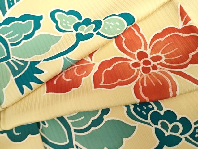 平和屋着物●上質な小紋 ろうけつ染 更紗花文 正絹 逸品 AABG3583cs