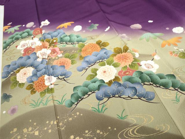 平和屋着物●豪華振袖 駒刺繍 松竹梅文 暈し染め 金彩 正絹 逸品 AABG3595cs
