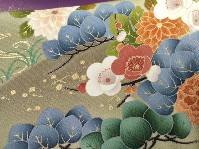 平和屋着物●豪華振袖 駒刺繍 松竹梅文 暈し染め 金彩 正絹 逸品 AABG3595cs