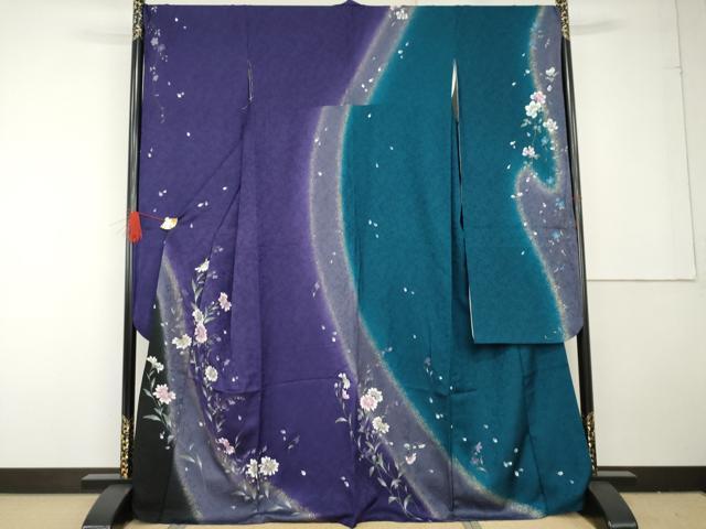 平和屋着物●豪華振袖 手描き 枝花文 暈し染め 金彩 ゑり善扱い 正絹 逸品 AABG3596cs