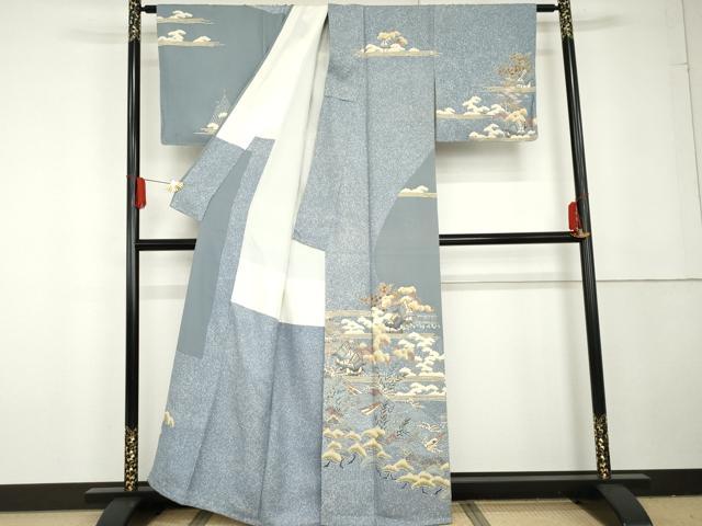 平和屋着物●森青山 訪問着 友禅 立波風景松文 金彩 正絹 逸品 AABG3600cs