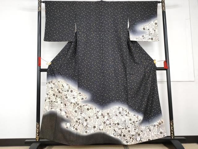 平和屋着物●訪問着 辻が花 暈し染め 黒地 金彩 正絹 逸品 AABG3601cs
