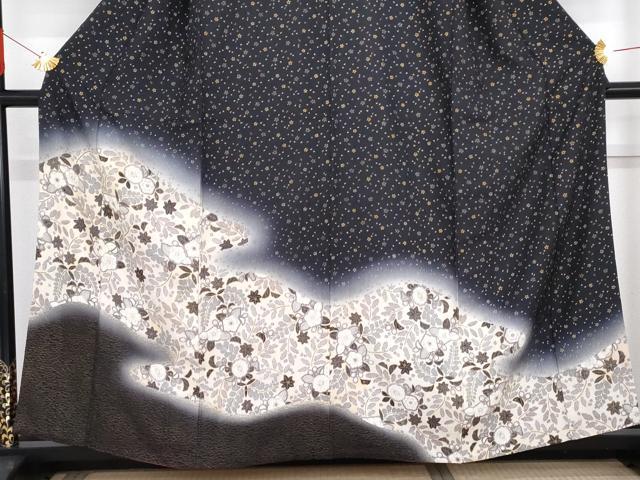 平和屋着物●訪問着 辻が花 暈し染め 黒地 金彩 正絹 逸品 AABG3601cs
