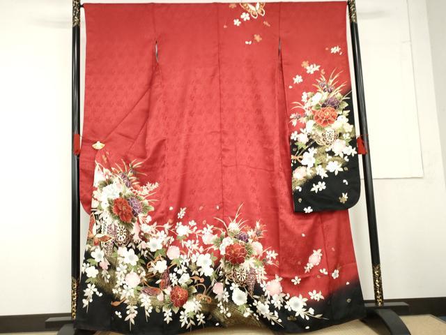 平和屋着物●豪華振袖 花車舞蝶文 暈し染め 金彩 正絹 逸品 AABG3610cs
