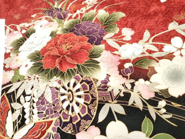 平和屋着物●豪華振袖 花車舞蝶文 暈し染め 金彩 正絹 逸品 AABG3610cs