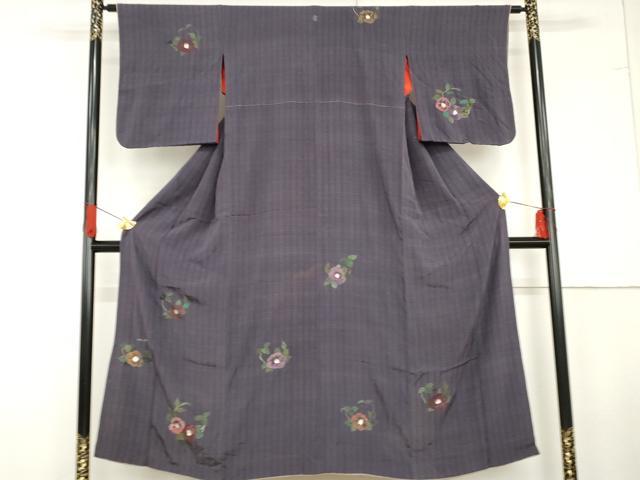 平和屋着物●アンティーク 大正ロマン 訪問着 刺繍 椿 正絹 逸品 AABG3612cs