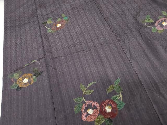 平和屋着物●アンティーク 大正ロマン 訪問着 刺繍 椿 正絹 逸品 AABG3612cs