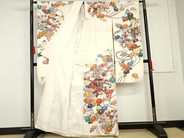 平和屋着物●豪華振袖 友禅 檜扇鴛鴦風景花文 金彩 正絹 逸品 AABG3613cs