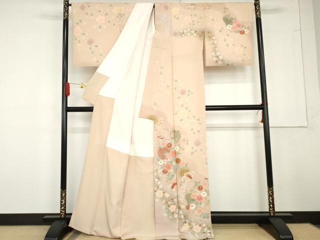 平和屋着物●訪問着 友禅 駒刺繍 慶彩小袖 雪輪枝花文 金彩 正絹 逸品 AABG3614cs