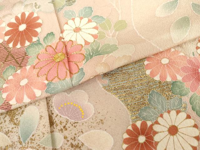 平和屋着物●訪問着 友禅 駒刺繍 慶彩小袖 雪輪枝花文 金彩 正絹 逸品 AABG3614cs
