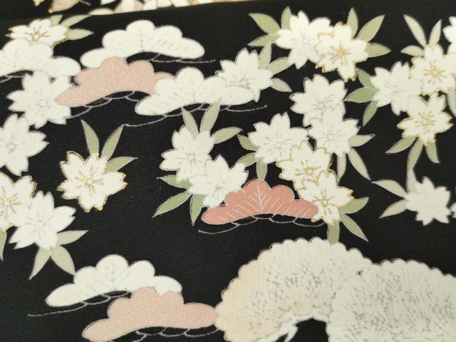 平和屋着物●訪問着 駒刺繍 流水吉祥草花文 黒地 金彩 正絹 逸品 AABG3622cs