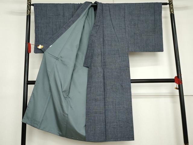 平和屋着物●男性 結城紬 色無地 青藍色 高島屋扱い 正絹 逸品 AABG3624cs