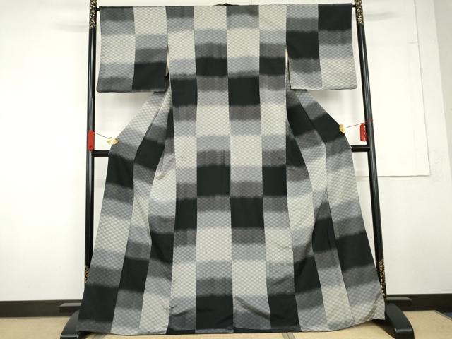 平和屋着物●お召 変わり市松 正絹 逸品 AABG3635cs