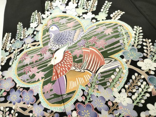 平和屋着物●本加賀友禅作家 西川健一 黒留袖 鴛鴦枝梅文 正絹 逸品 AABG3638cs