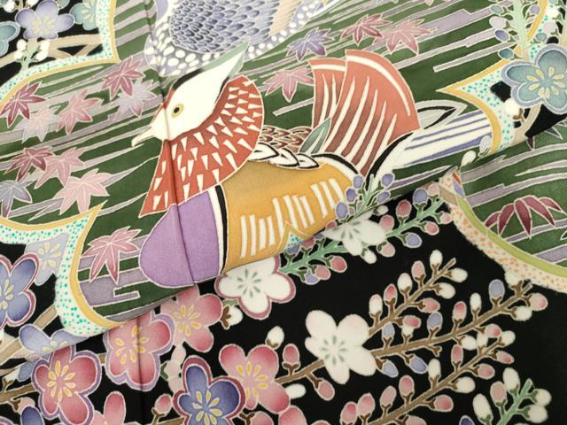 平和屋着物●本加賀友禅作家 西川健一 黒留袖 鴛鴦枝梅文 正絹 逸品 AABG3638cs