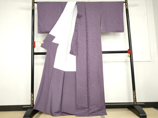 平和屋着物●上質な色無地 草花地紋 深紫色 正絹 逸品 AABG3640cs