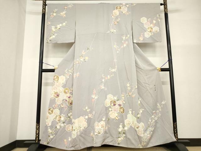 平和屋着物●京の名門 じゅらく謹製 帝王紫 訪問着 駒刺繍 亀甲枝花文 金彩 正絹 逸品 AABG3660ck