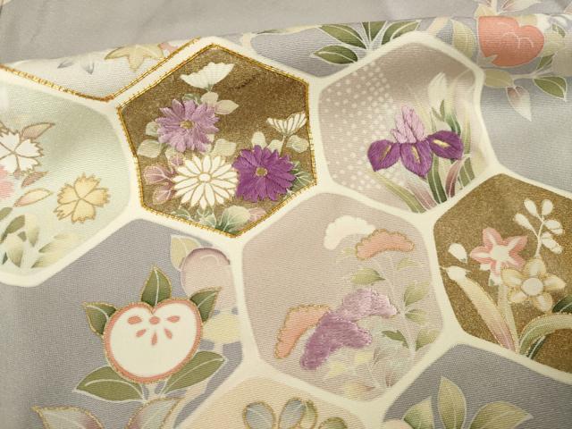 平和屋着物●京の名門 じゅらく謹製 帝王紫 訪問着 駒刺繍 亀甲枝花文 金彩 正絹 逸品 AABG3660ck