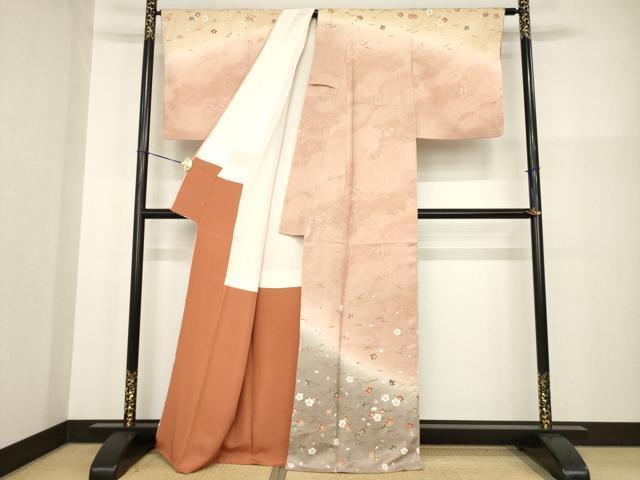 平和屋着物●訪問着 梅 楓 松葉 暈し染め 正絹 逸品 AABG3663ck