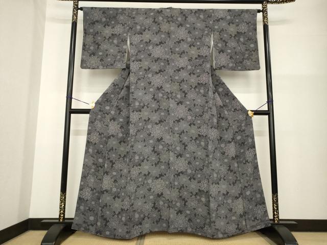 平和屋着物●重要無形文化財 人間国宝 中村勇二郎 江戸小紋 川端柄 黒地 正絹 逸品 AABG3667ck