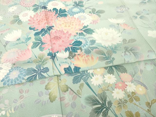 平和屋着物●十日町友禅作家 松雨 訪問着 草花文 正絹 逸品 AABG3675ck
