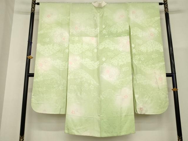 平和屋着物●振袖用長襦袢 無双仕立て 流水花地紋 暈し染め 半衿刺繍 そごう扱い 正絹 逸品 AABG3702ck