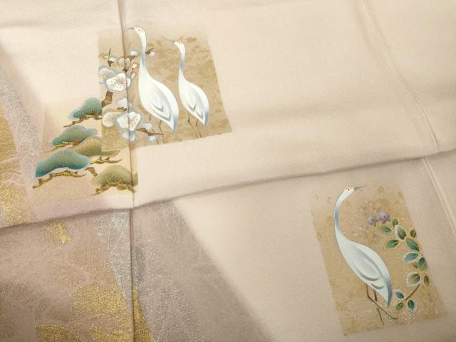 平和屋着物▼豪華色留袖 手描き 群れ鶴松文 金銀彩 正絹 逸品 AABG3706ck