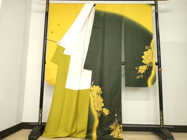 平和屋着物●豪華振袖 山車花文 暈し染め 金通し地 正絹 逸品 AABG3715ck